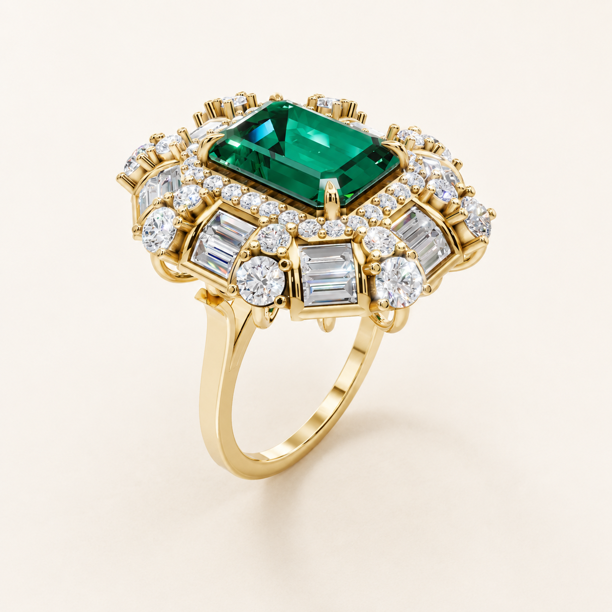 4.90 CT Emerald Cut Green Gemstone Halo Ring in 10K 14K 18K Yellow Gold, White Gold & Rose Gold | Luxury Statement Ring | NyvaaraLuxe - view 2