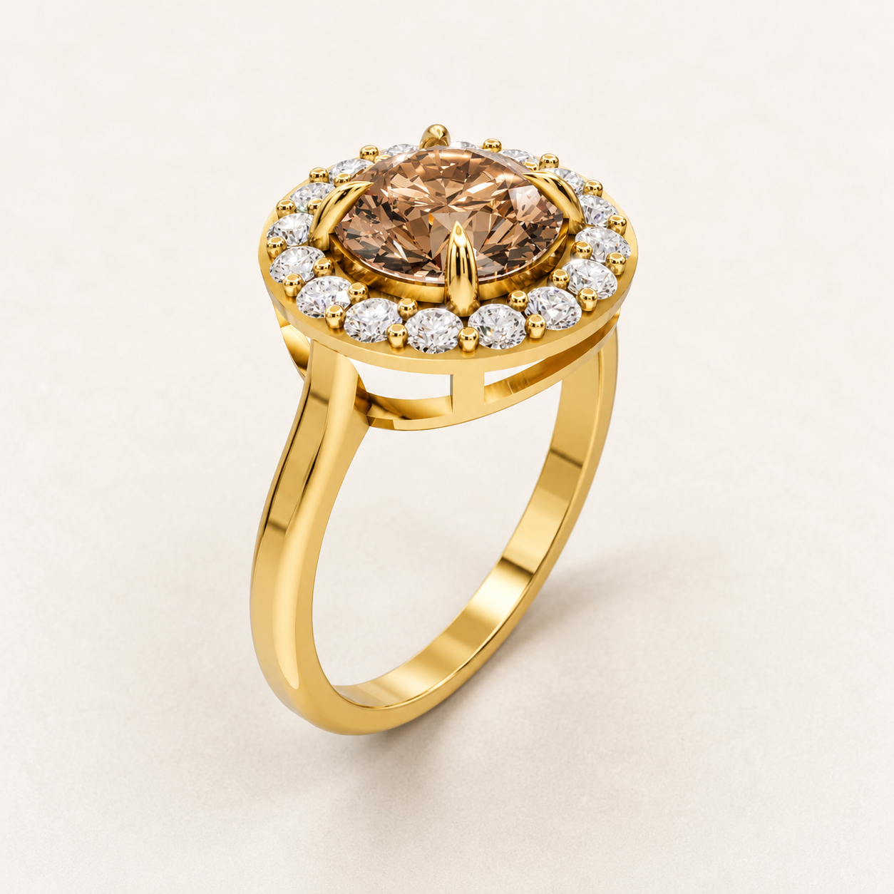 1.75 CT Round Cut Champagne Gemstone Halo Ring in 10K 14K 18K Yellow Gold, White Gold & Rose Gold | Luxury Ring | NyvaaraLuxe - view 2