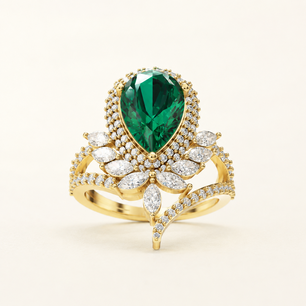 3.12 CT Pear Cut Green Gemstone Floral Halo Ring in 10K 14K 18K Yellow Gold, White Gold & Rose Gold | Luxury Bridal Ring | NyvaaraLuxe