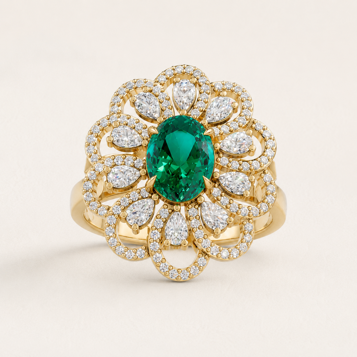 1.25 CT Oval Cut Green Gemstone Floral Halo Ring in 10K 14K 18K Yellow Gold, White Gold & Rose Gold | Luxury Statement Ring | NyvaaraLuxe