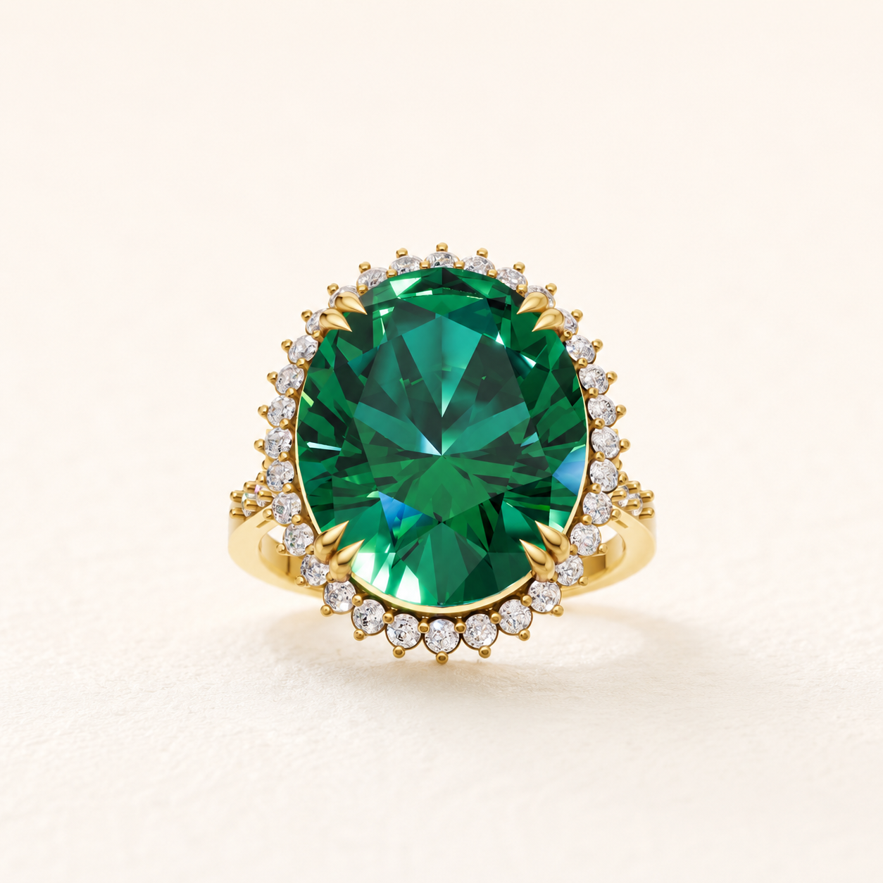 8.76 CT Oval Cut Green Gemstone Halo Ring in 10K 14K 18K Yellow Gold, White Gold & Rose Gold | Luxury Statement Ring | NyvaaraLuxe
