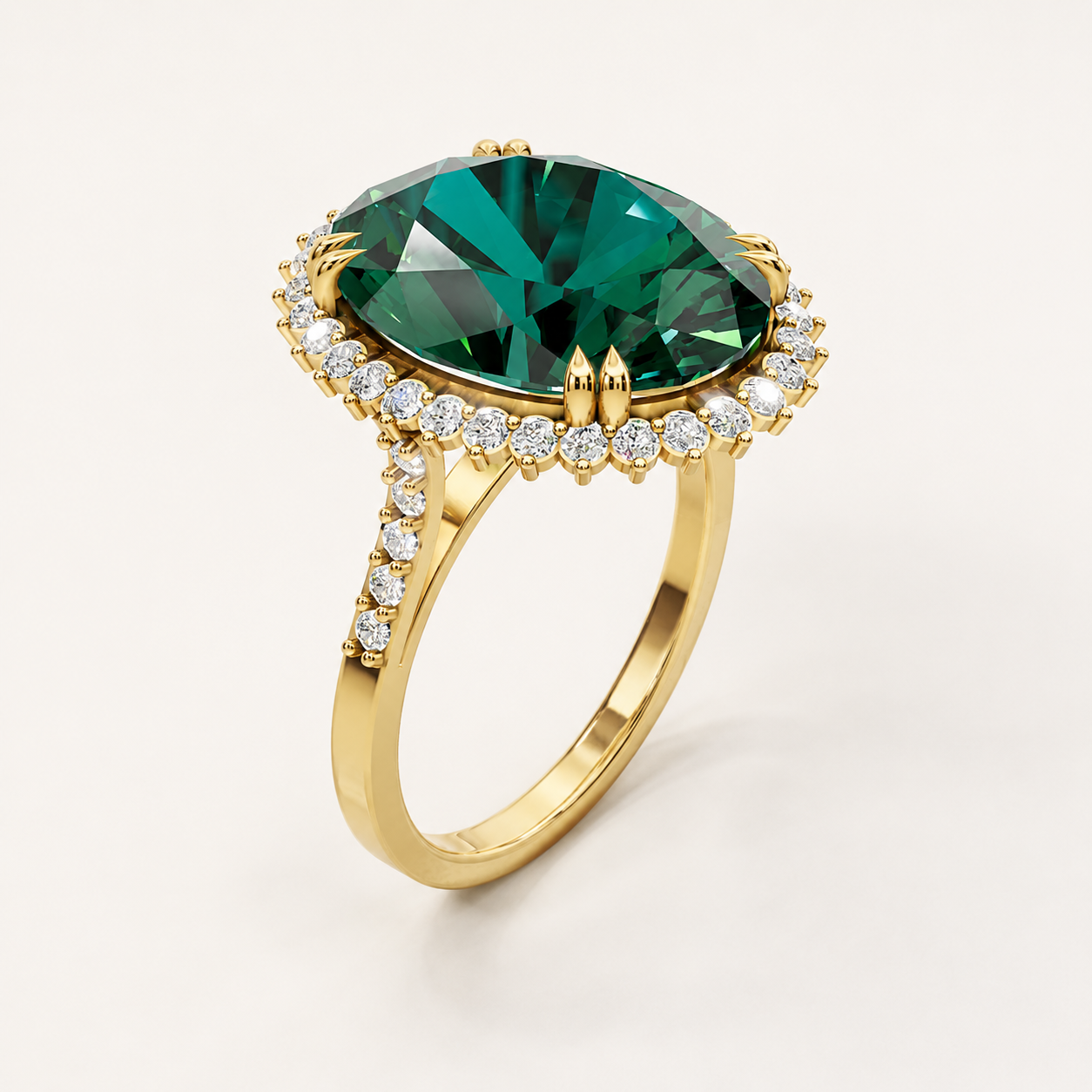 8.76 CT Oval Cut Green Gemstone Halo Ring in 10K 14K 18K Yellow Gold, White Gold & Rose Gold | Luxury Statement Ring | NyvaaraLuxe - view 2