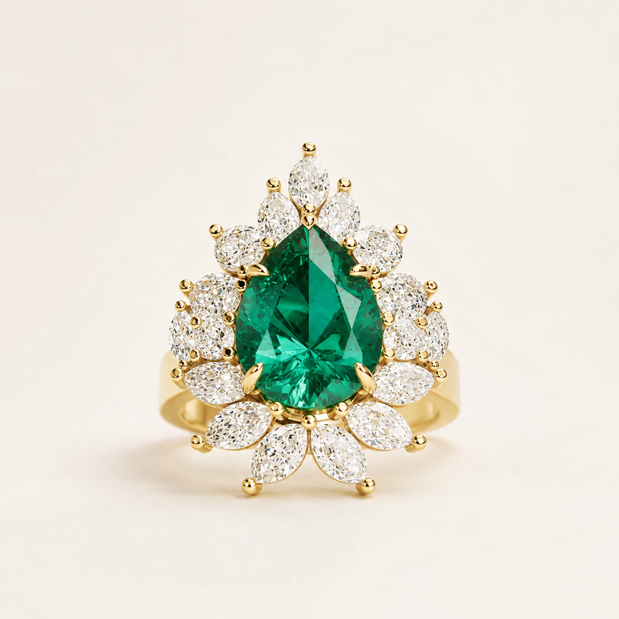 4.00 CT Pear Cut Green Gemstone Floral Halo Ring in 10K 14K 18K Yellow Gold, White Gold & Rose Gold | Luxury Bridal Ring | NyvaaraLuxe