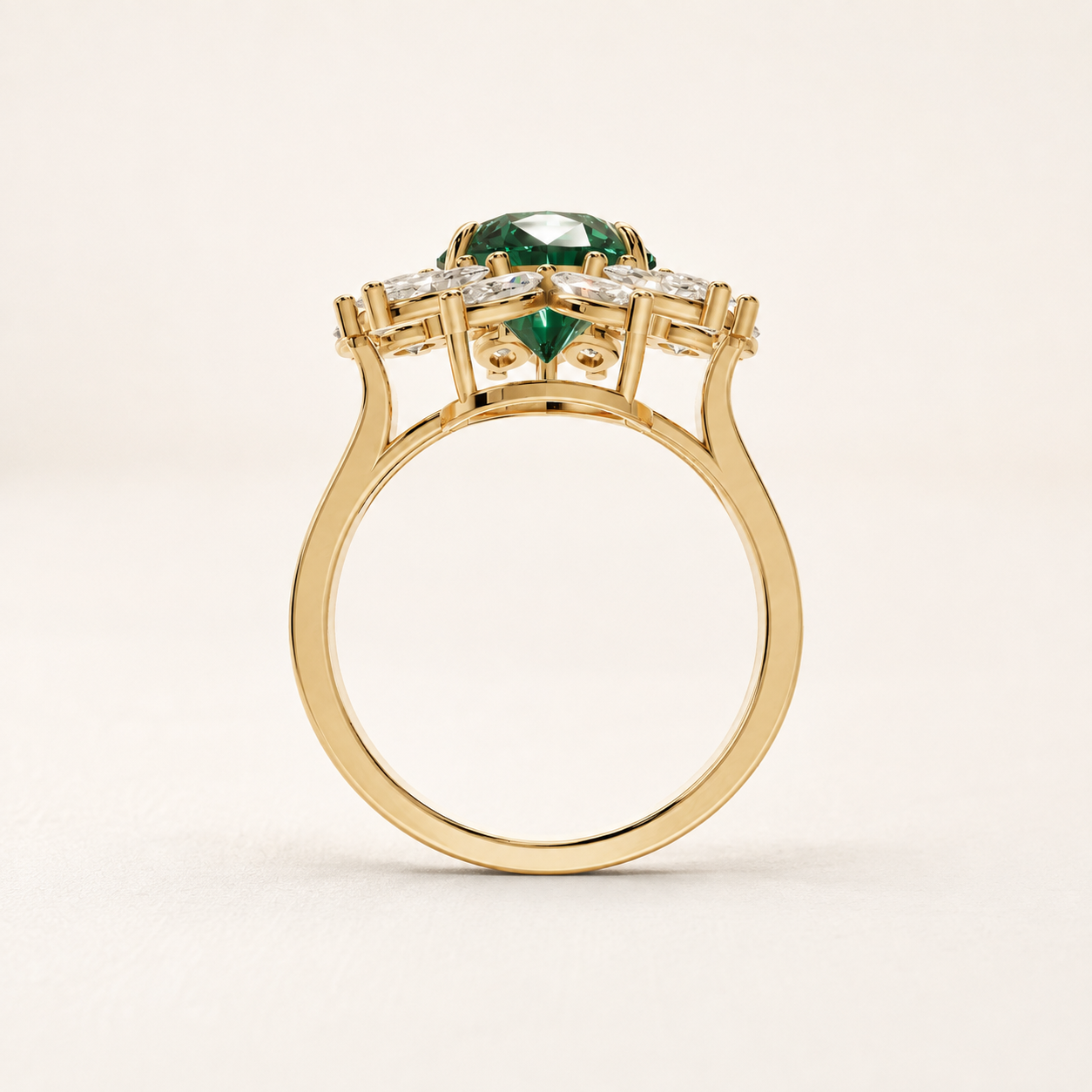 4.00 CT Pear Cut Green Gemstone Floral Halo Ring in 10K 14K 18K Yellow Gold, White Gold & Rose Gold | Luxury Bridal Ring | NyvaaraLuxe - view 2