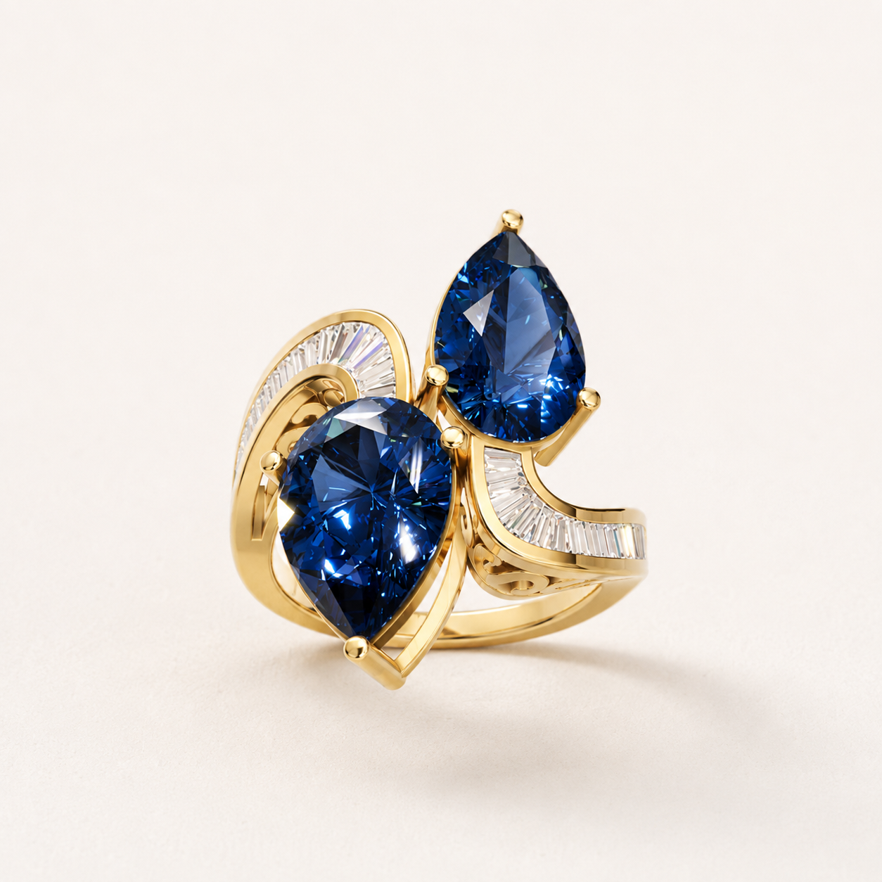 8.00 CT Pear Cut Blue Gemstone Toi et Moi Ring in 10K 14K 18K Yellow Gold, White Gold & Rose Gold | Luxury Statement Ring | NyvaaraLuxe