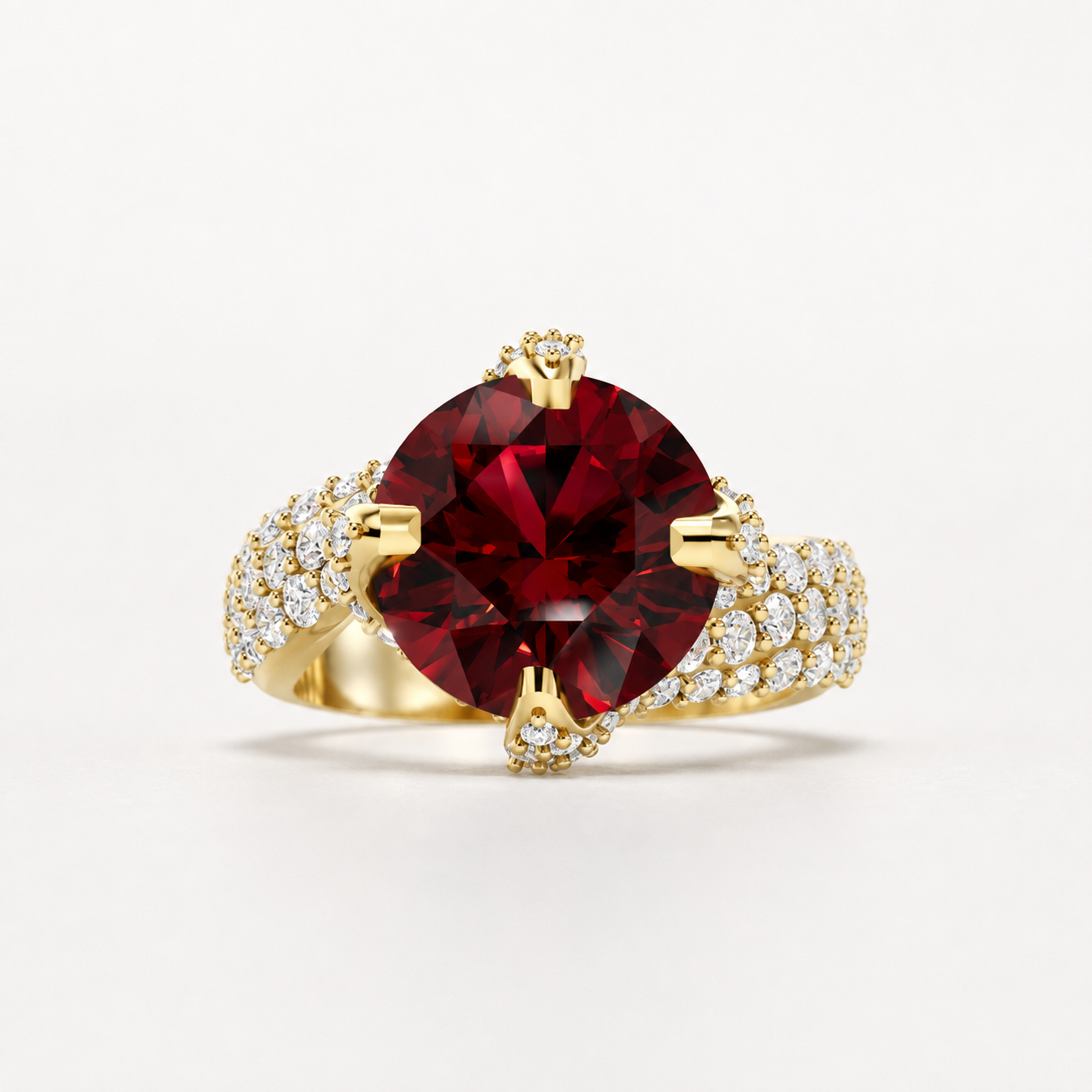 4.50 CT Round Cut Ruby Red Gemstone Ring in 10K 14K 18K Yellow Gold, White Gold & Rose Gold | Luxury Statement Ring | NyvaaraLuxe