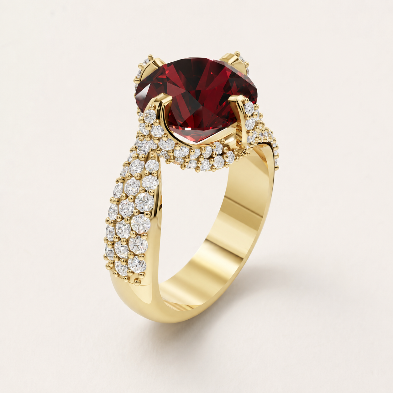 4.50 CT Round Cut Ruby Red Gemstone Ring in 10K 14K 18K Yellow Gold, White Gold & Rose Gold | Luxury Statement Ring | NyvaaraLuxe - view 2