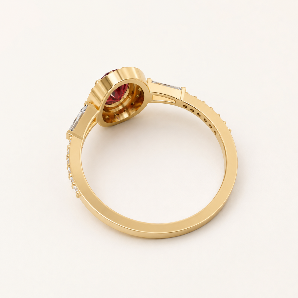0.80 CT Oval Cut Ruby Red Gemstone Halo Ring in 10K 14K 18K Yellow Gold, White Gold & Rose Gold | Luxury Engagement Ring | NyvaaraLuxe - view 2