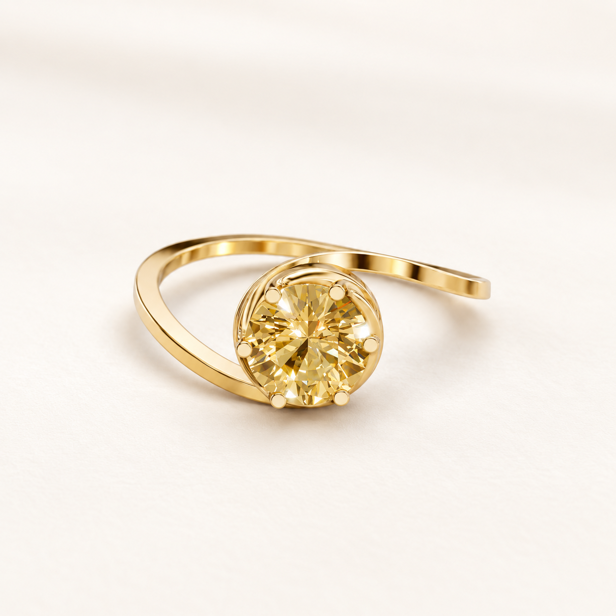 1.00 CT Round Cut Yellow Gemstone Solitaire Ring in 10K 14K 18K Yellow Gold, White Gold & Rose Gold | Modern Bypass Ring | NyvaaraLuxe