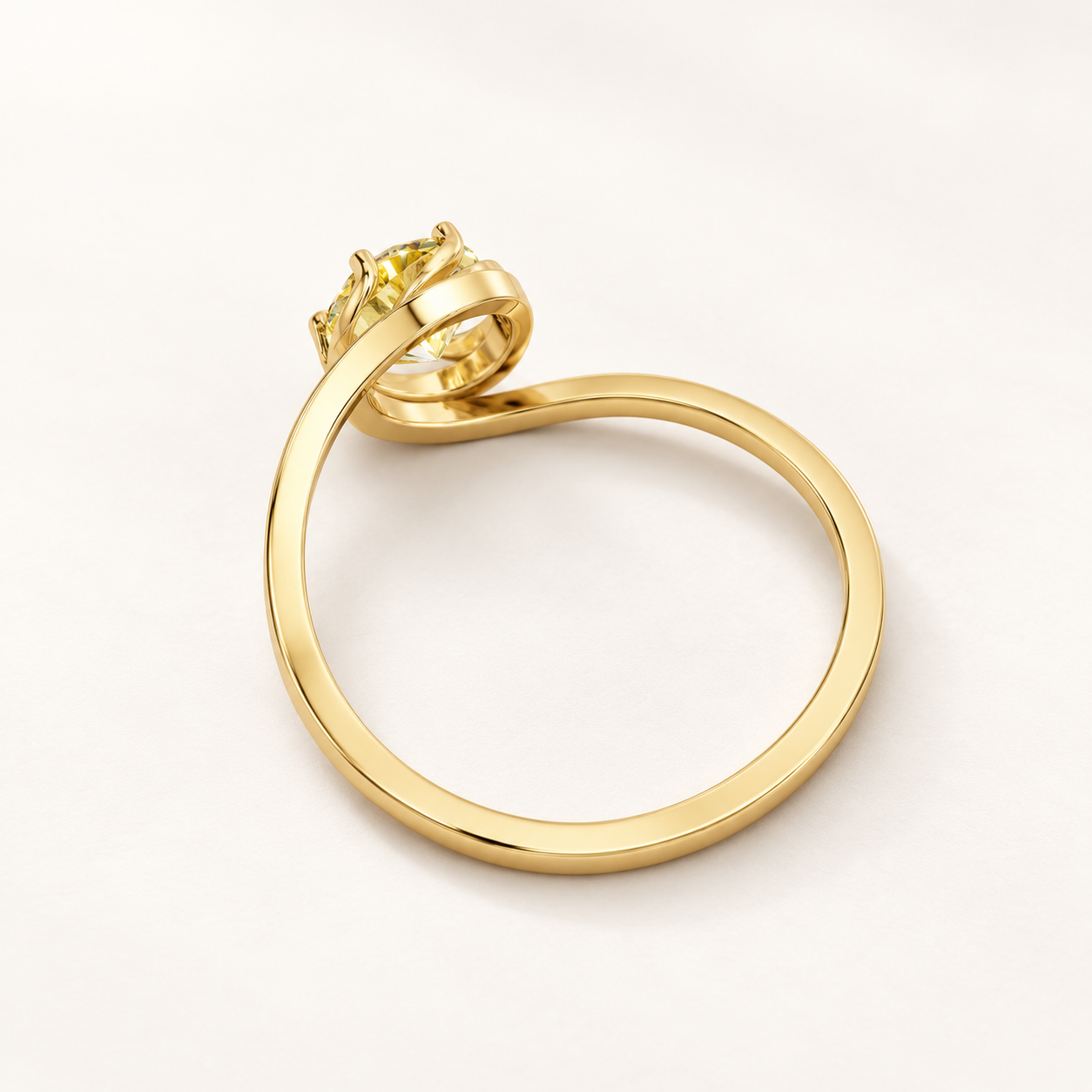 1.00 CT Round Cut Yellow Gemstone Solitaire Ring in 10K 14K 18K Yellow Gold, White Gold & Rose Gold | Modern Bypass Ring | NyvaaraLuxe - view 2