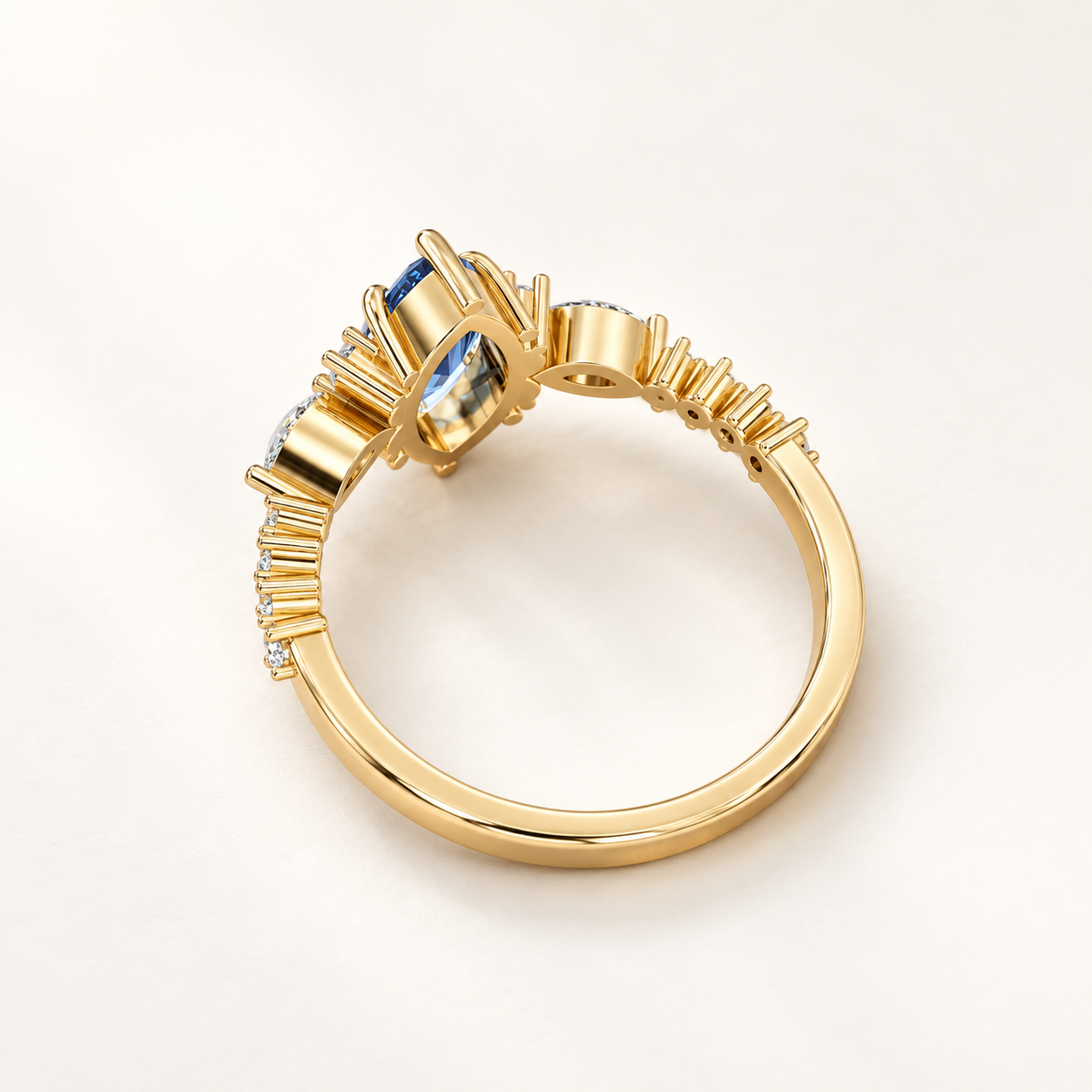 1.00 CT Marquise Cut Blue Gemstone Ring in 10K 14K 18K Yellow Gold, White Gold & Rose Gold | Floral Accent Engagement Ring | NyvaaraLuxe - view 2