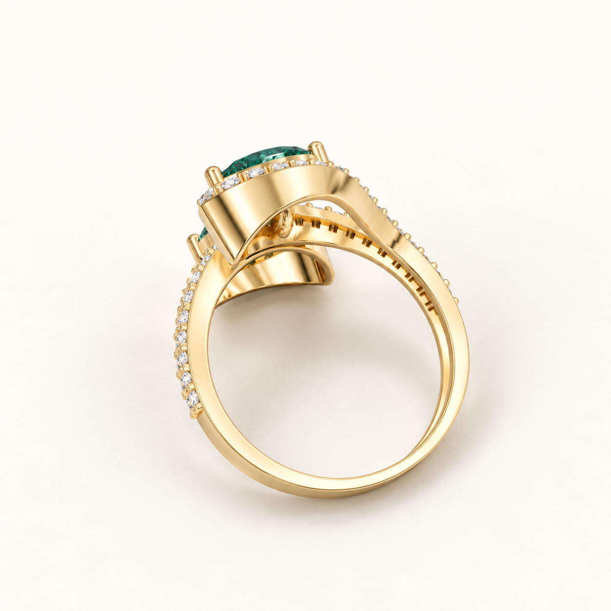 2.16 CT Pear Cut Green Gemstone Toi et Moi Ring in 10K 14K 18K Yellow Gold, White Gold & Rose Gold | Luxury Bypass Statement Ring | NyvaaraLuxe - view 2