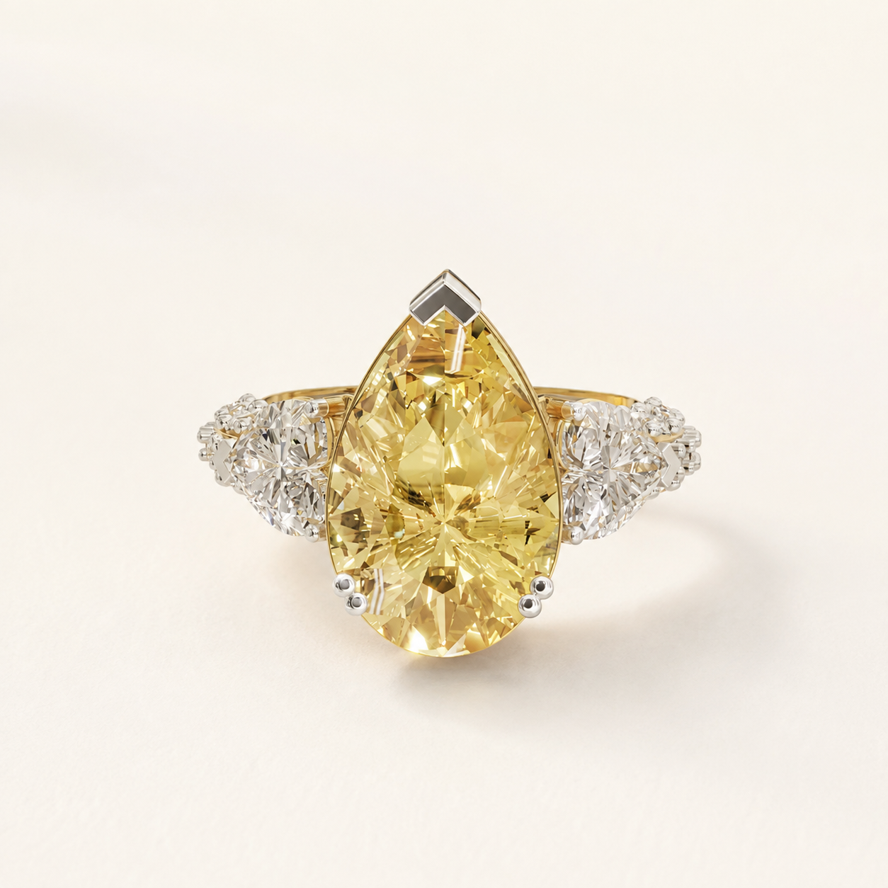 4.50 CT Pear Cut Yellow Gemstone Three Stone Ring in 10K 14K 18K Yellow Gold, White Gold & Rose Gold | Luxury Engagement Ring | NyvaaraLuxe