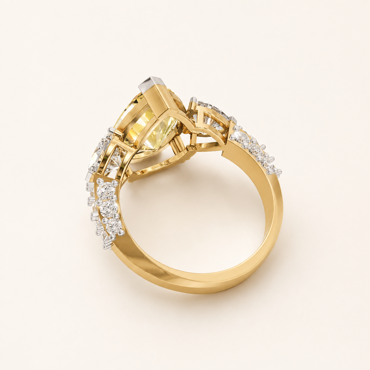 4.50 CT Pear Cut Yellow Gemstone Three Stone Ring in 10K 14K 18K Yellow Gold, White Gold & Rose Gold | Luxury Engagement Ring | NyvaaraLuxe - view 2