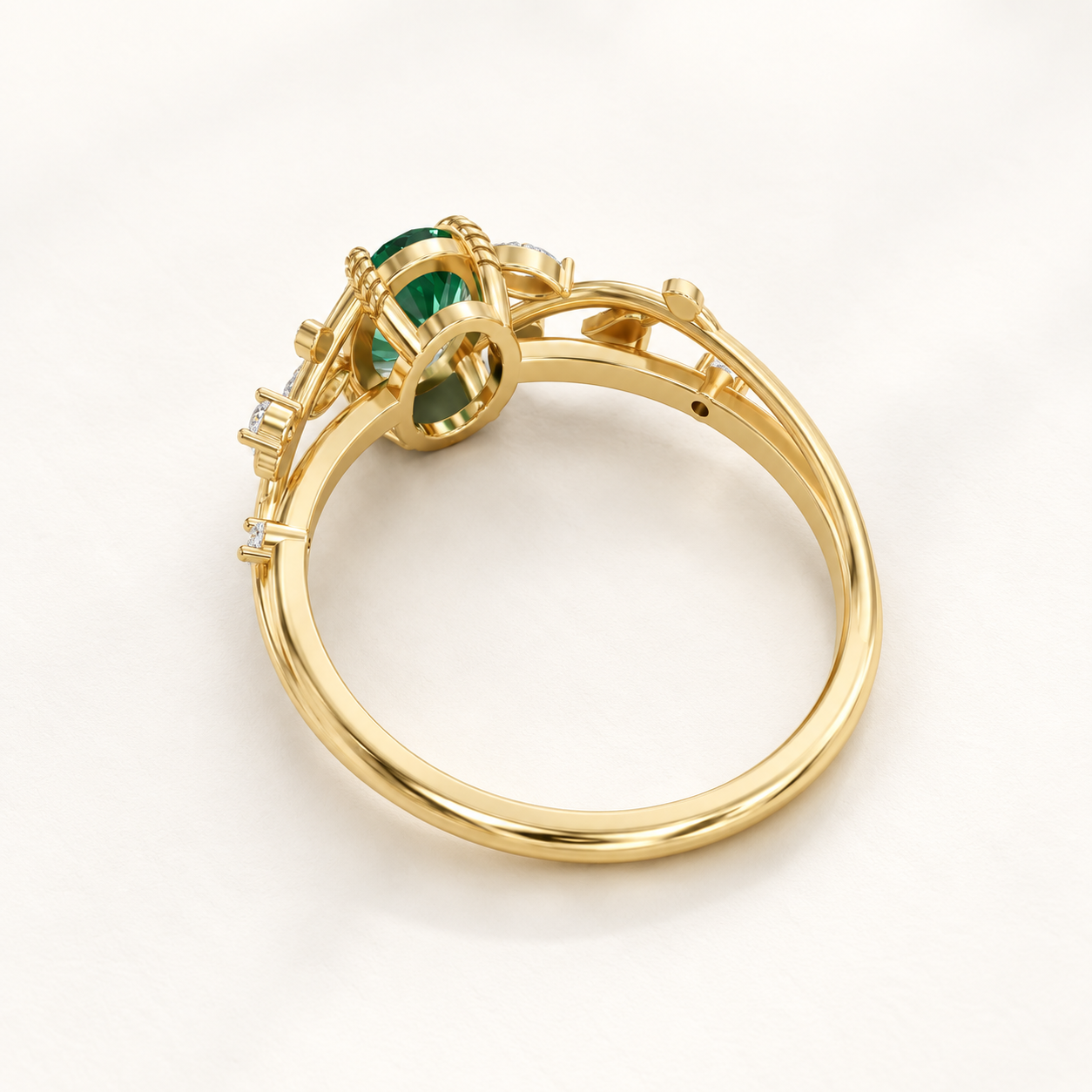 0.66 CT Oval Cut Emerald Green Gemstone Ring in 10K 14K 18K Yellow Gold, White Gold & Rose Gold | Nature Inspired Vine Engagement Ring | NyvaaraLuxe - view 2