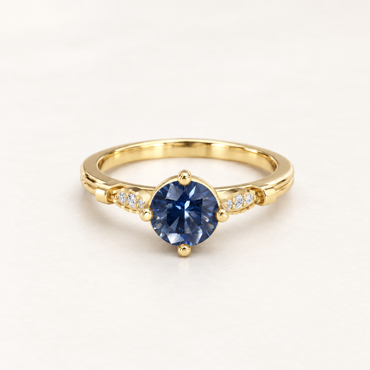 0.81 CT Round Cut Sapphire Blue Gemstone Ring in 10K 14K 18K Yellow Gold, White Gold & Rose Gold | Dainty Accent Engagement Ring | NyvaaraLuxe