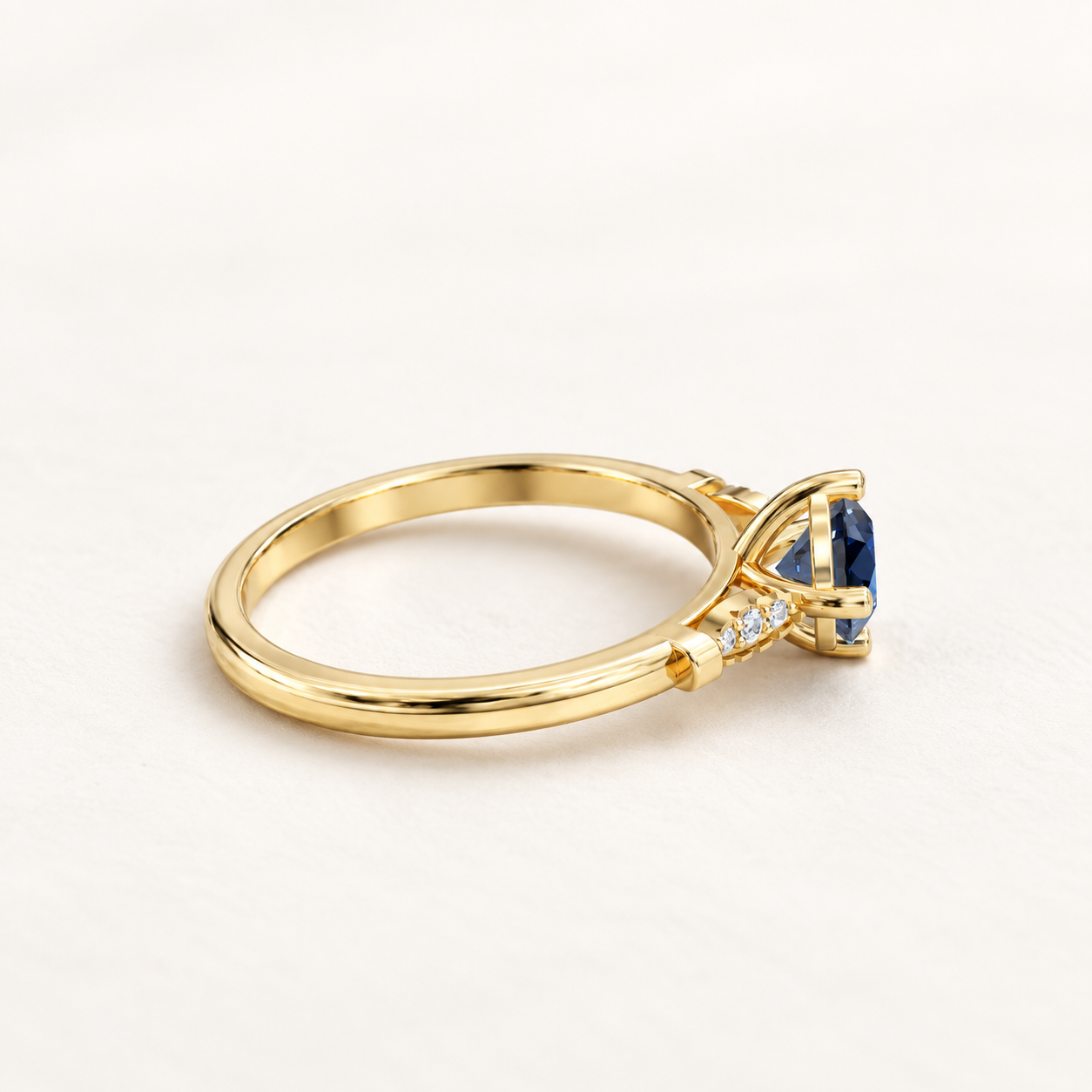 0.81 CT Round Cut Sapphire Blue Gemstone Ring in 10K 14K 18K Yellow Gold, White Gold & Rose Gold | Dainty Accent Engagement Ring | NyvaaraLuxe - view 2