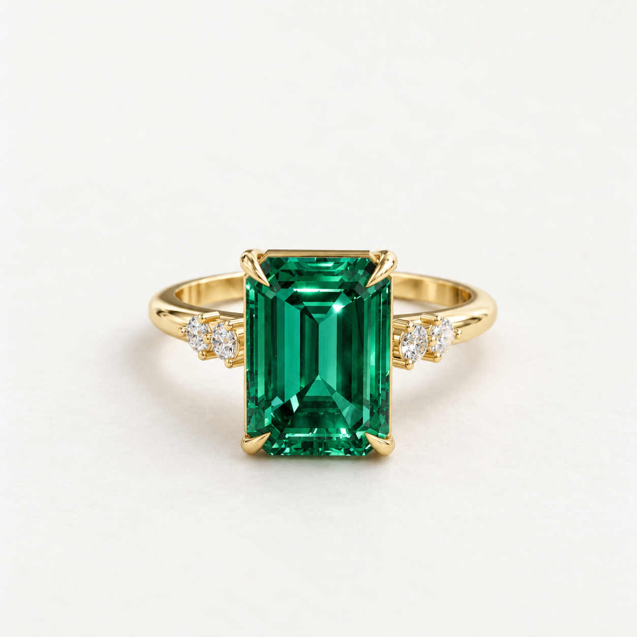 2.84 CT Emerald Cut Green Gemstone Ring in 10K 14K 18K Yellow Gold, White Gold & Rose Gold | Round Accent Engagement Ring | NyvaaraLuxe