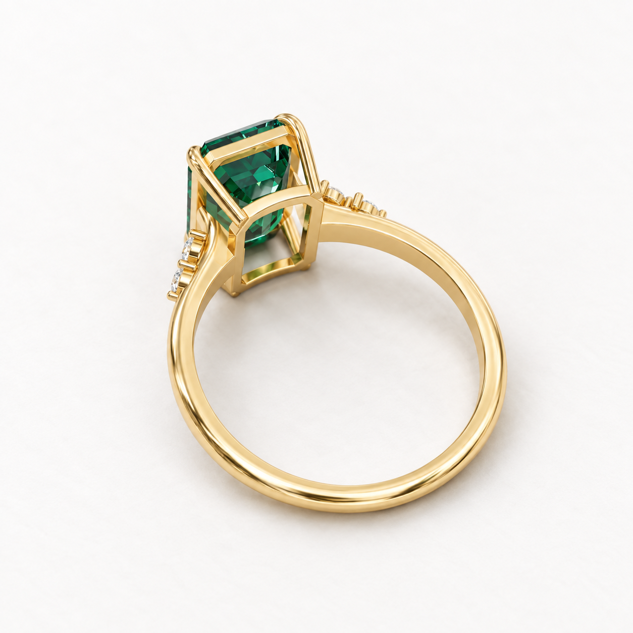 2.84 CT Emerald Cut Green Gemstone Ring in 10K 14K 18K Yellow Gold, White Gold & Rose Gold | Round Accent Engagement Ring | NyvaaraLuxe - view 2