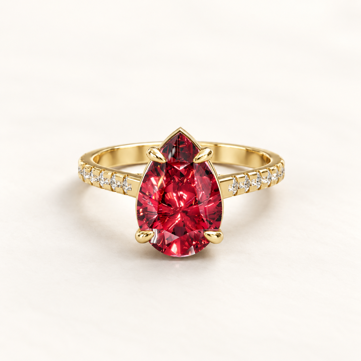 2.55 CT Pear Cut Ruby Red Gemstone Ring in 10K 14K 18K Yellow Gold, White Gold & Rose Gold | Pear Solitaire Engagement Ring | NyvaaraLuxe