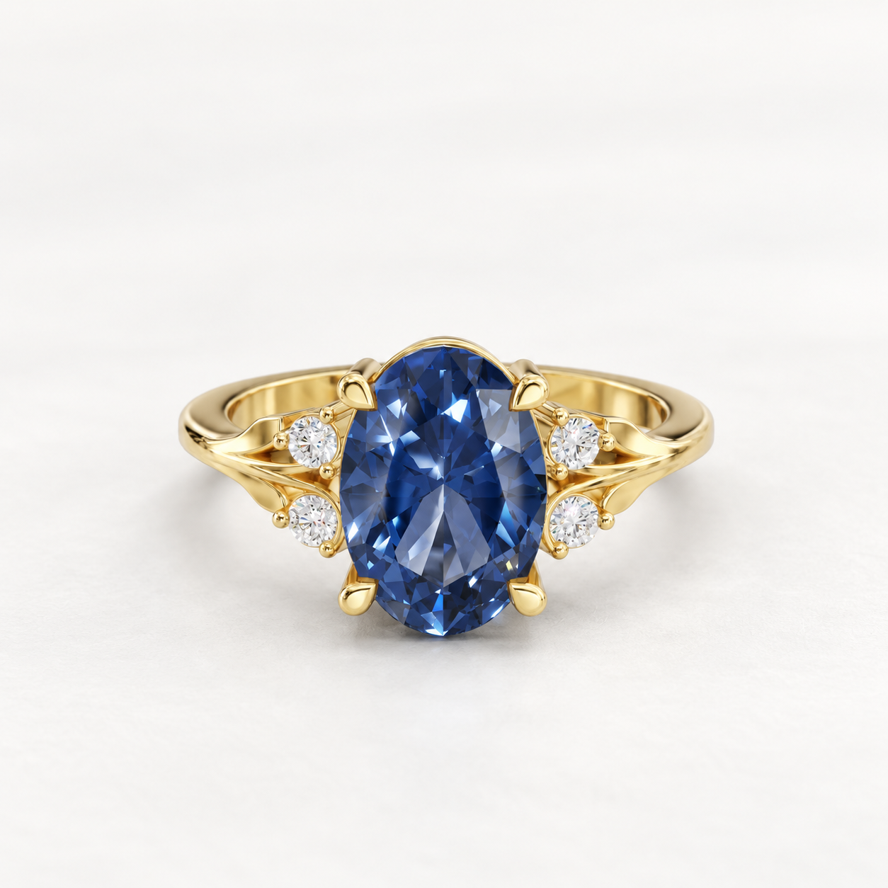 2.12 CT Oval Cut Sapphire Blue Gemstone Ring in 10K 14K 18K Yellow Gold, White Gold & Rose Gold | Vintage Inspired Four Stone Accent Engagement Ring | NyvaaraLuxe