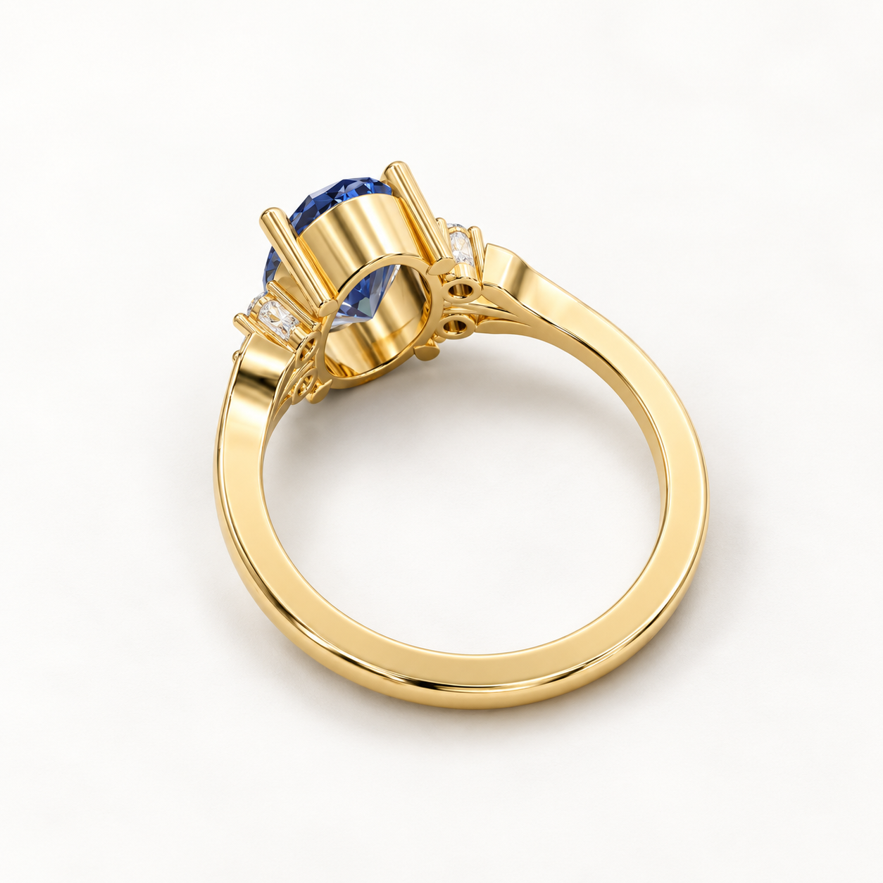 2.12 CT Oval Cut Sapphire Blue Gemstone Ring in 10K 14K 18K Yellow Gold, White Gold & Rose Gold | Vintage Inspired Four Stone Accent Engagement Ring | NyvaaraLuxe - view 2