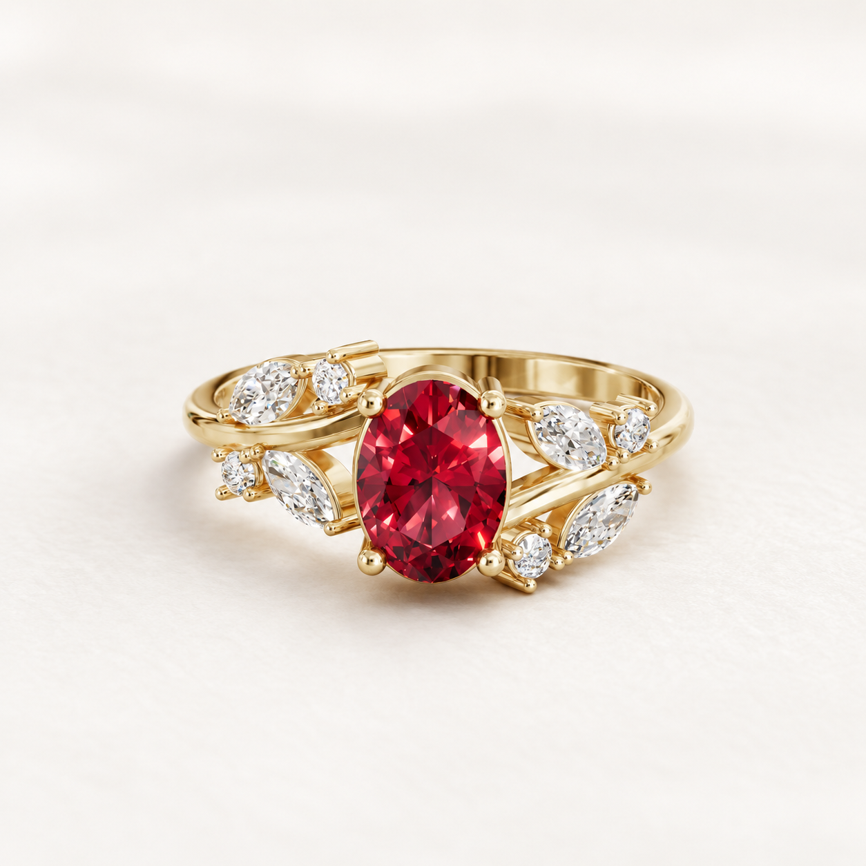 0.66 CT Oval Cut Ruby Red Gemstone Ring in 10K 14K 18K Yellow Gold, White Gold & Rose Gold | Floral Vine Openwork Engagement Ring | NyvaaraLuxe