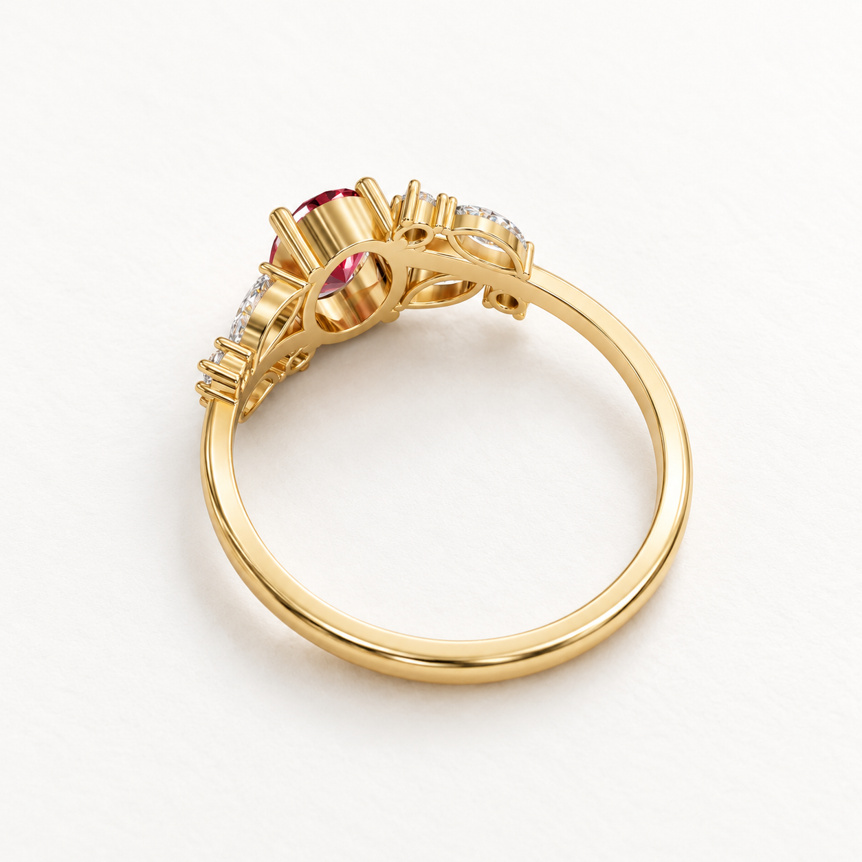 0.66 CT Oval Cut Ruby Red Gemstone Ring in 10K 14K 18K Yellow Gold, White Gold & Rose Gold | Floral Vine Openwork Engagement Ring | NyvaaraLuxe - view 2
