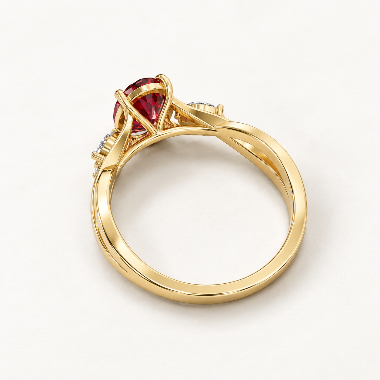 1.09 CT Oval Cut Ruby Red Gemstone Ring in 10K 14K 18K Yellow Gold, White Gold & Rose Gold | Marquise Floral Accent Criss Cross Engagement Ring | NyvaaraLuxe - view 2