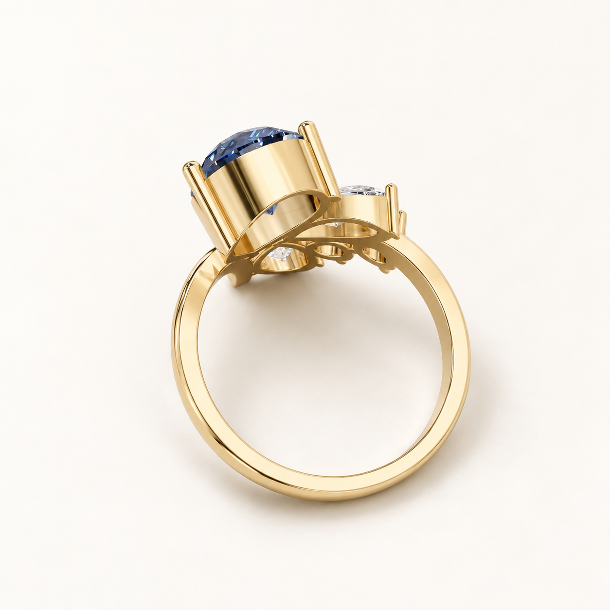 2.84 CT Pear Cut Sapphire Blue Gemstone Ring in 10K 14K 18K Yellow Gold, White Gold & Rose Gold | Asymmetrical Floral Cluster Engagement Ring | NyvaaraLux - view 2