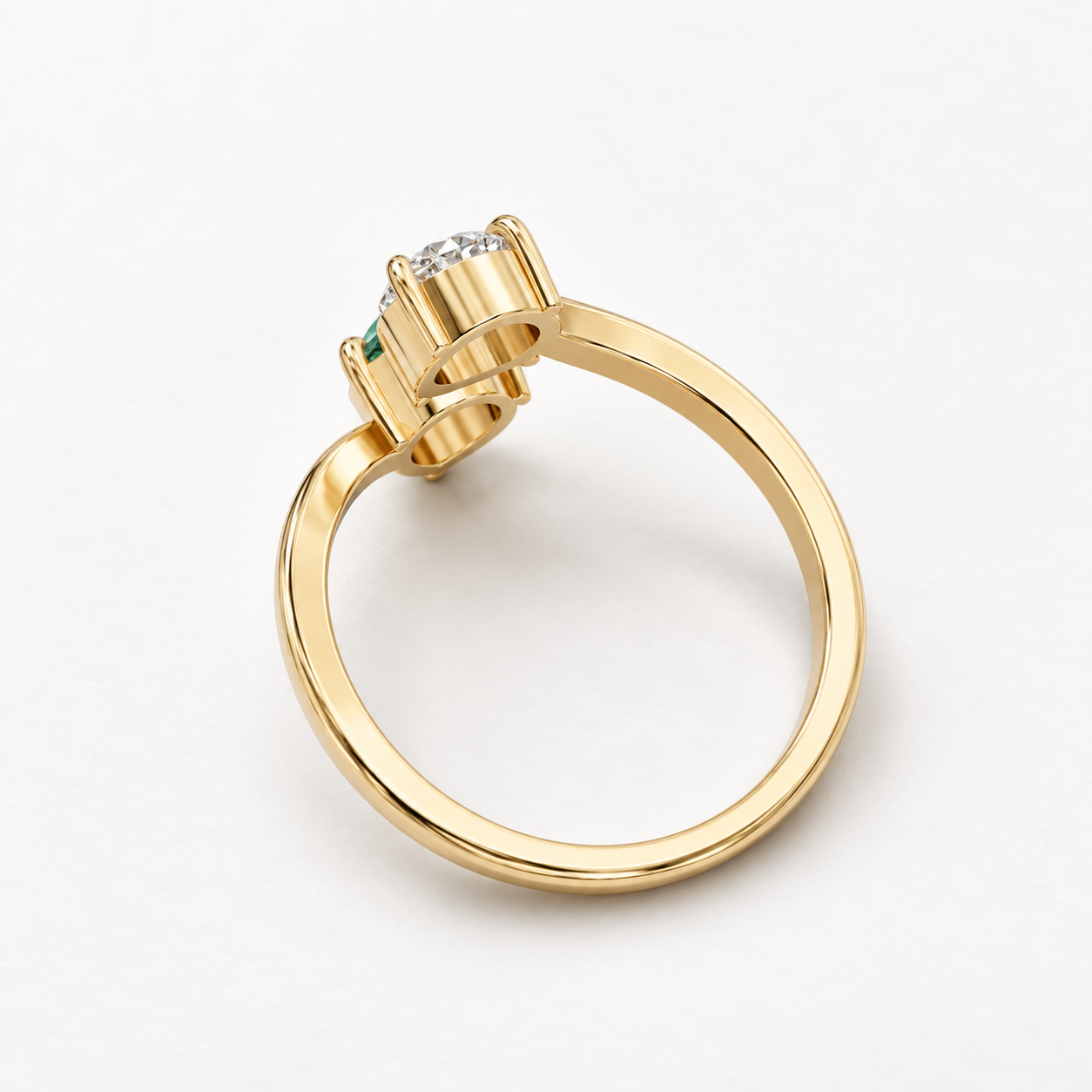 0.65 CT Pear Cut Emerald Green Gemstone & Round White Stone Toi et Moi Ring in 10K 14K 18K Yellow Gold, White Gold & Rose Gold | Open Crossover Engagement Ring | NyvaaraLuxe - view 2