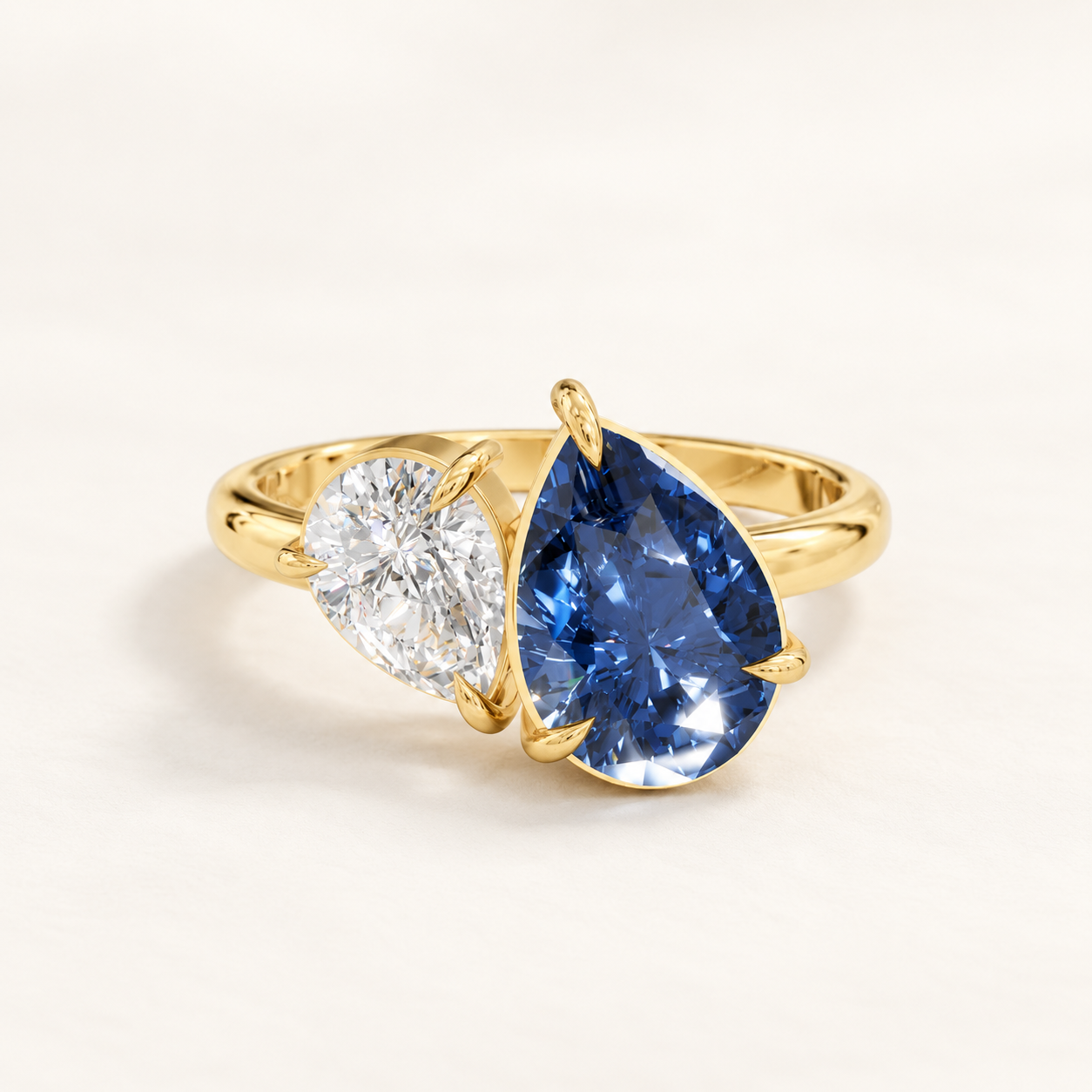 1.81 CT Pear Cut Sapphire Blue Gemstone Toi et Moi Ring in 10K 14K 18K Yellow Gold, White Gold & Rose Gold | Two Stone Engagement Ring | NyvaaraLuxe
