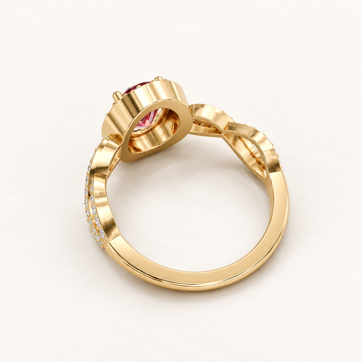 1.09 CT Oval Cut Ruby Red Gemstone Ring in 10K 14K 18K Yellow Gold, White Gold & Rose Gold | Diamond-Style Halo Criss Cross Engagement Ring | NyvaaraLuxe - view 2