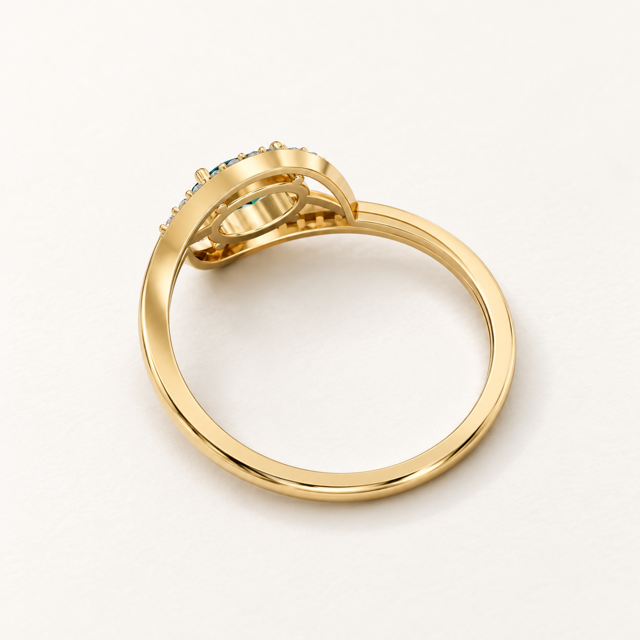 0.36 CT Oval Cut Emerald Green Gemstone Ring in 10K 14K 18K Yellow Gold, White Gold & Rose Gold | Eye-Shaped Pavé Halo Openwork Engagement Ring | NyvaaraLuxe - view 2