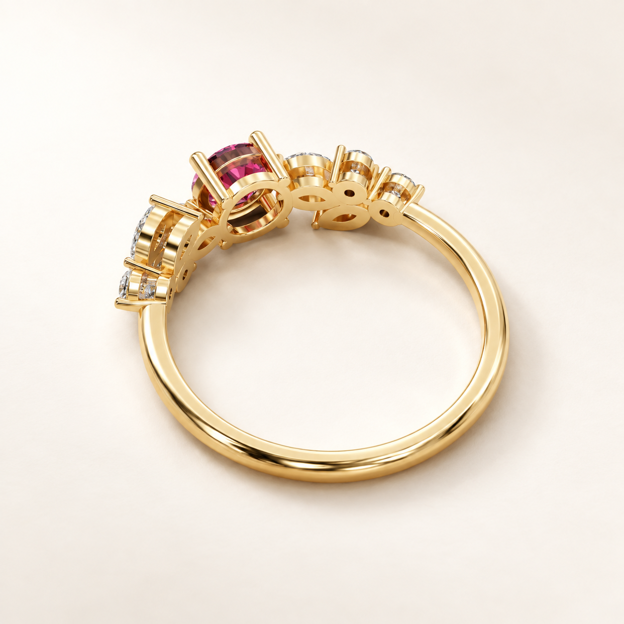 1.10 CT Oval Cut Ruby Red Gemstone Ring in 10K 14K 18K Yellow Gold, White Gold & Rose Gold | Asymmetrical Bypass Pavé Engagement Ring | NyvaaraLuxe - view 2