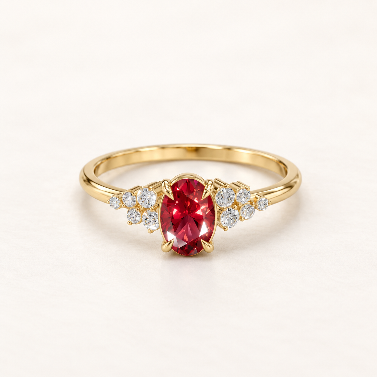 0.37 CT Oval Cut Ruby Red Gemstone Ring in 10K 14K 18K Yellow Gold, White Gold & Rose Gold | Graduated Diamond-Style Cluster Engagement Ring | NyvaaraLuxe