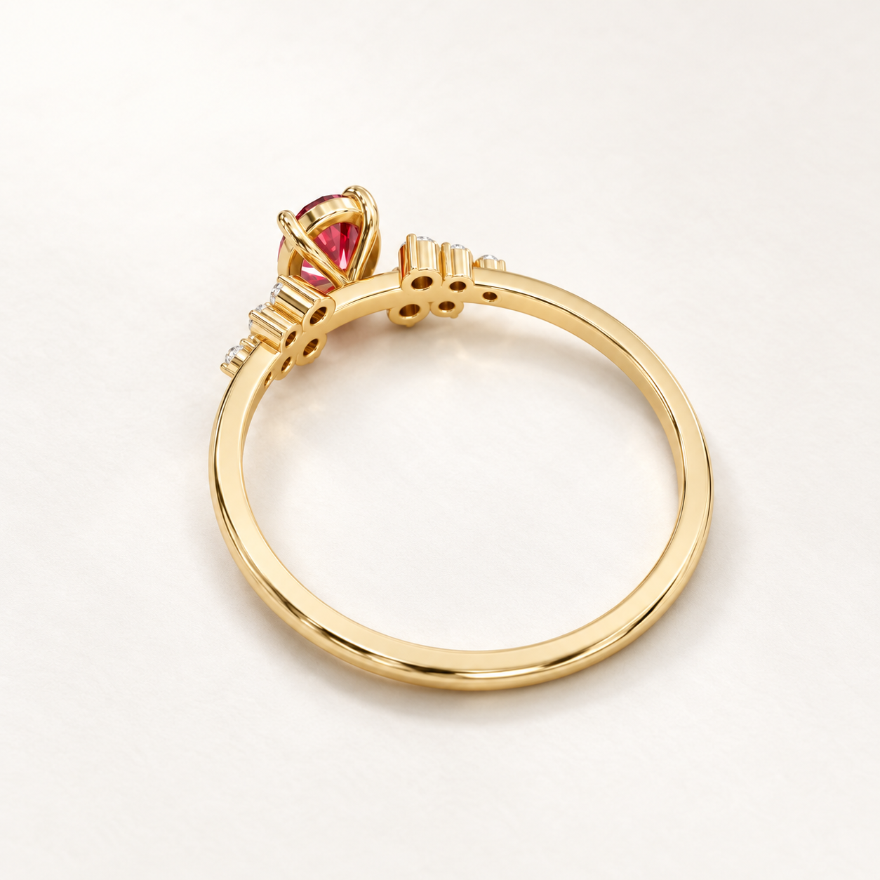 0.37 CT Oval Cut Ruby Red Gemstone Ring in 10K 14K 18K Yellow Gold, White Gold & Rose Gold | Graduated Diamond-Style Cluster Engagement Ring | NyvaaraLuxe - view 2