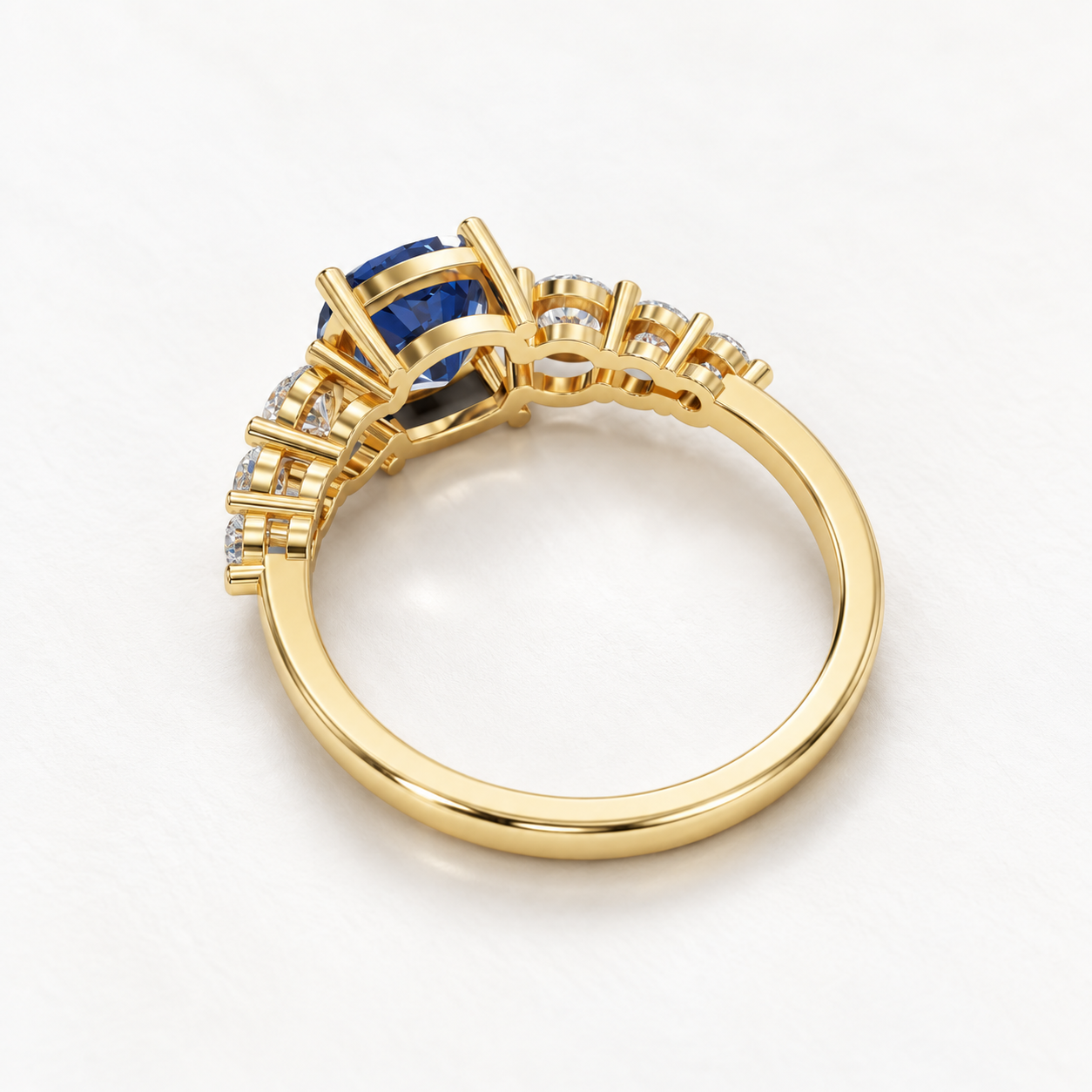 1.42 CT Cushion Cut Royal Blue Gemstone Ring in 10K 14K 18K Yellow Gold, White Gold & Rose Gold | Graduated Round White Stone Engagement Ring | NyvaaraLuxe - view 2