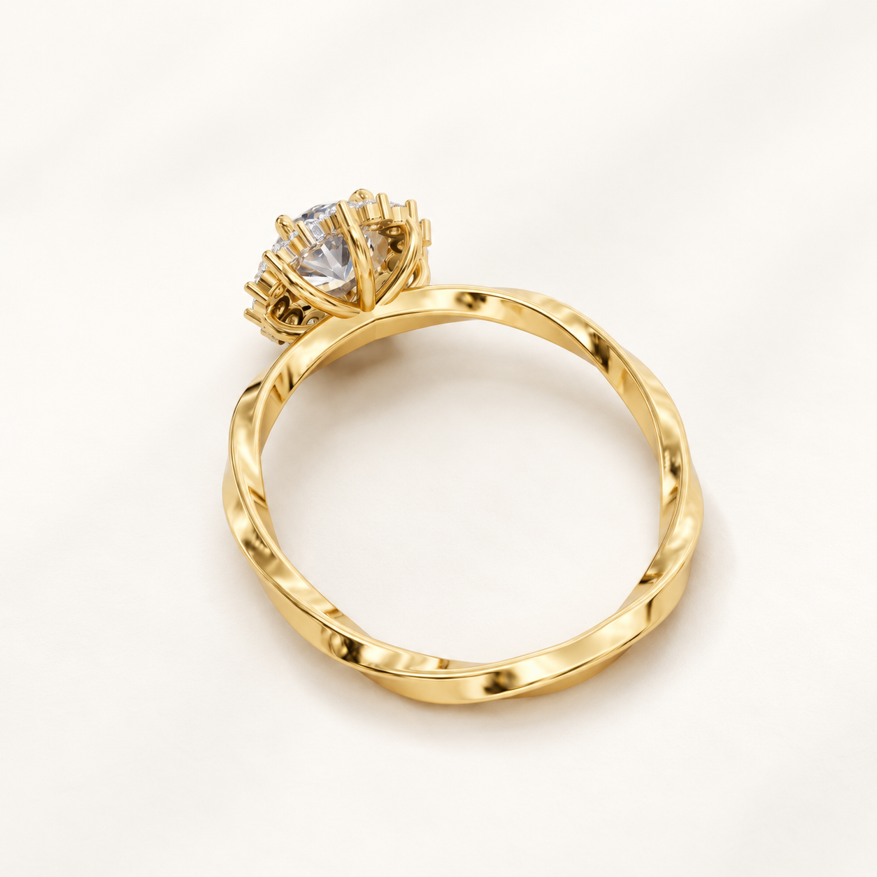 0.49 CT Round Cut Royal Blue Gemstone Ring in 10K 14K 18K Yellow Gold, White Gold & Rose Gold | Floral Halo Twist Band Engagement Ring | NyvaaraLuxe - view 2