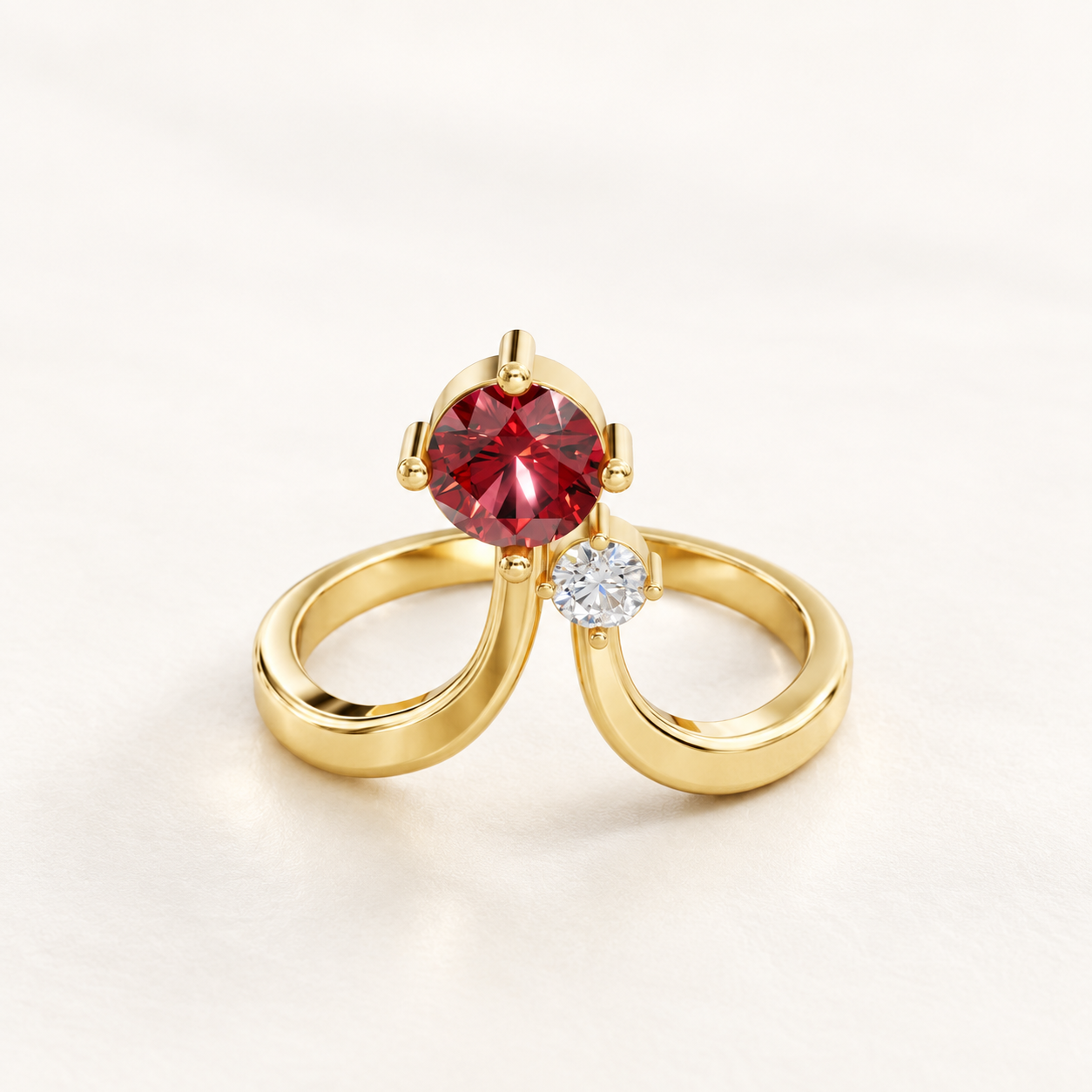 0.48 CT Round Cut Ruby Red Gemstone Toi et Moi Ring in 10K 14K 18K Yellow Gold, White Gold & Rose Gold | Two Stone Open Crossover Engagement Ring | NyvaaraLuxe