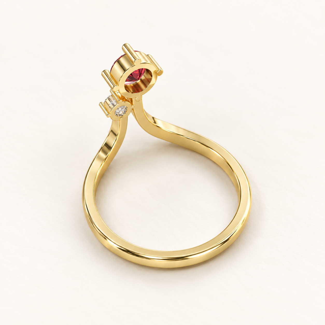0.48 CT Round Cut Ruby Red Gemstone Toi et Moi Ring in 10K 14K 18K Yellow Gold, White Gold & Rose Gold | Two Stone Open Crossover Engagement Ring | NyvaaraLuxe - view 2