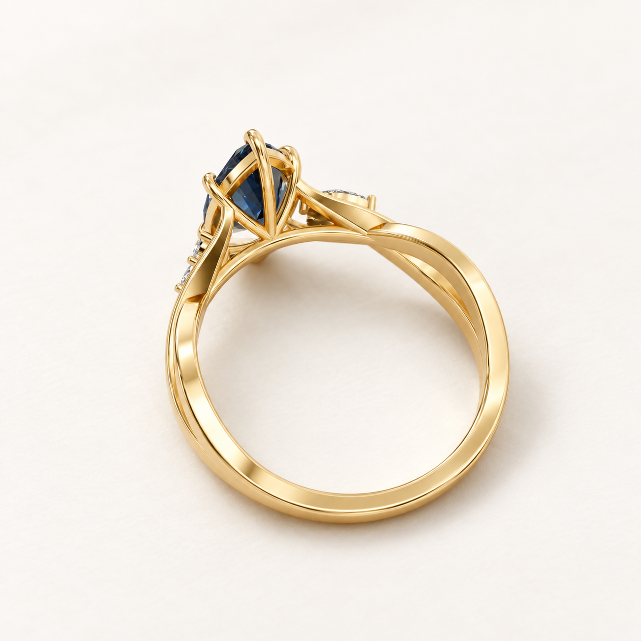 1.60 CT Marquise Cut Royal Blue Gemstone Ring in 10K 14K 18K Yellow Gold, White Gold & Rose Gold | Leaf Accent Crisscross Engagement Ring | NyvaaraLuxe - view 2
