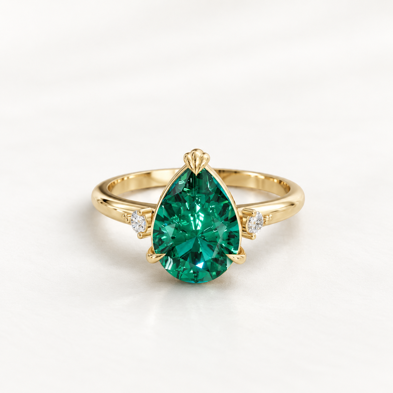 1.80 CT Pear Cut Emerald Green Gemstone Ring in 10K 14K 18K Yellow Gold, White Gold & Rose Gold | Three Stone Teardrop Engagement Ring | NyvaaraLuxe