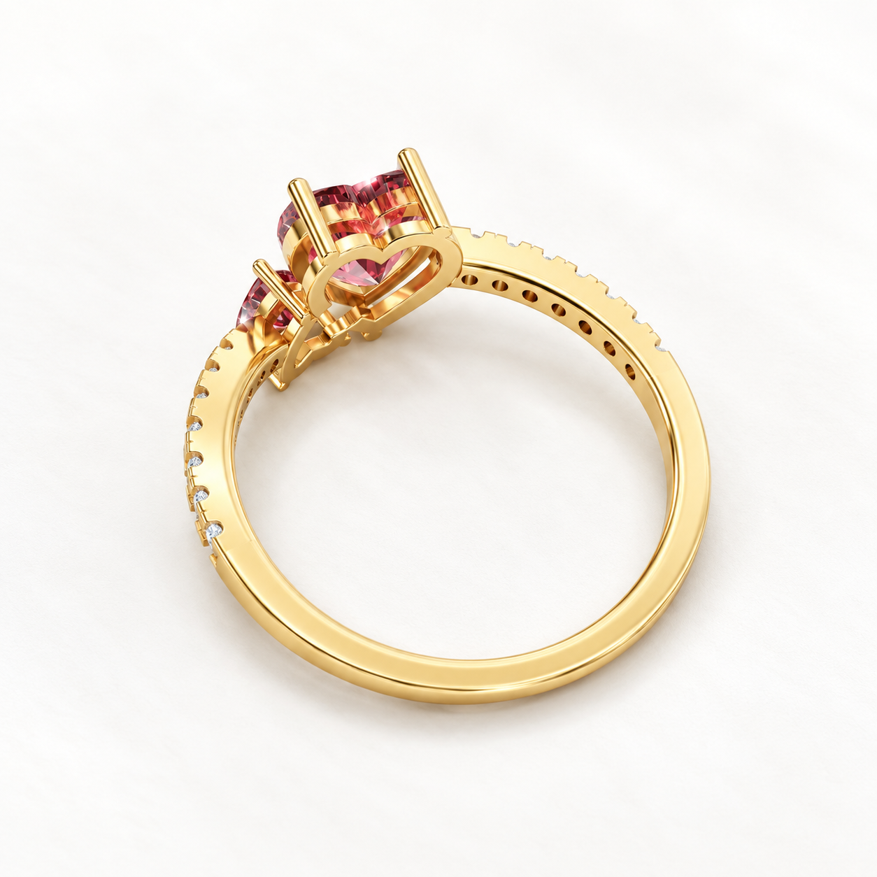 1.00 CT Heart Cut Ruby Red Gemstone Toi et Moi Ring in 10K 14K 18K Yellow Gold, White Gold & Rose Gold | Double Heart Pavé Engagement Ring | NyvaaraLuxe - view 2