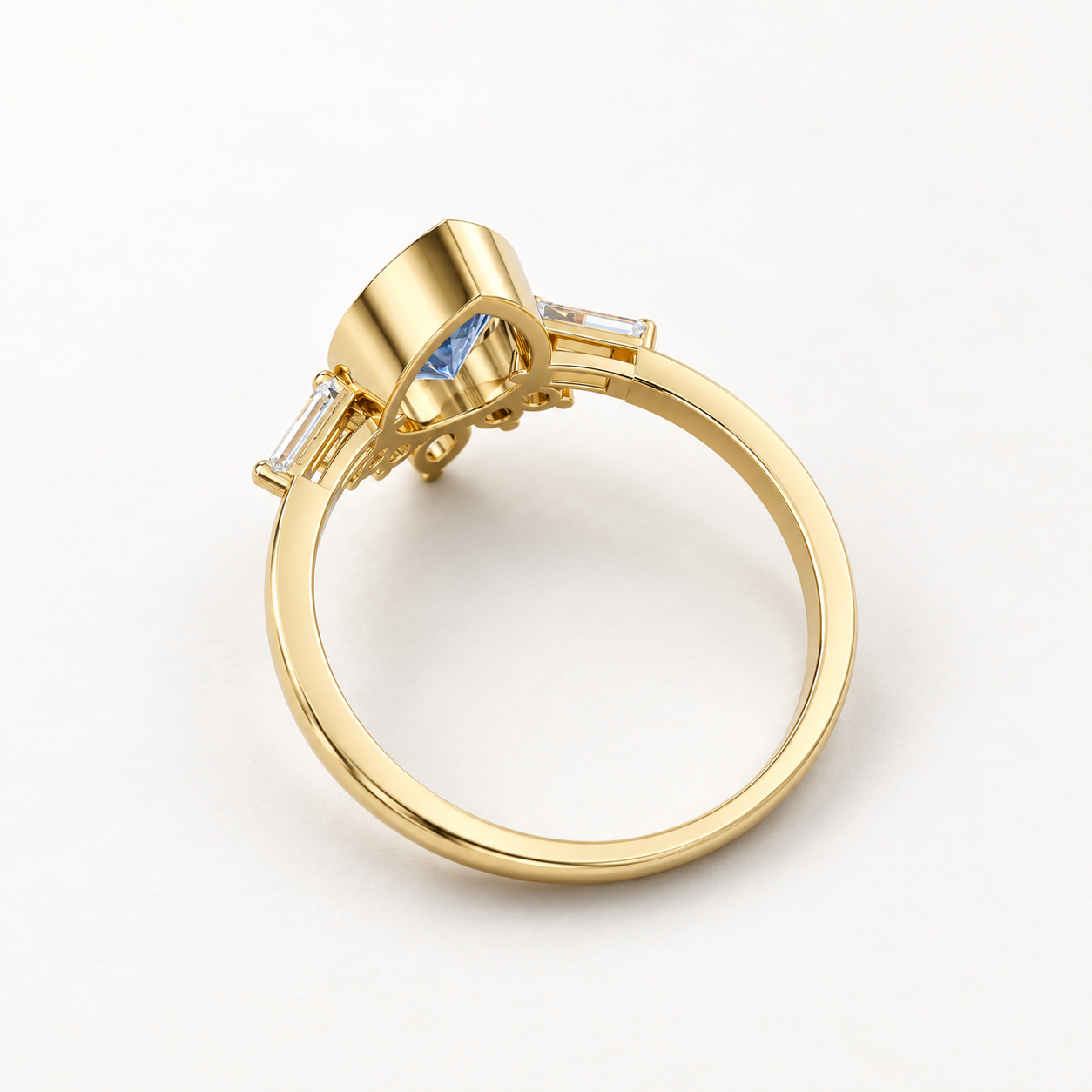 1.15 CT Pear Cut Sapphire Blue Gemstone Ring in 10K 14K 18K Yellow Gold, White Gold & Rose Gold | Bezel Set Vintage-Inspired Diamond Accent Engagement Ring | NyvaaraLuxe - view 2