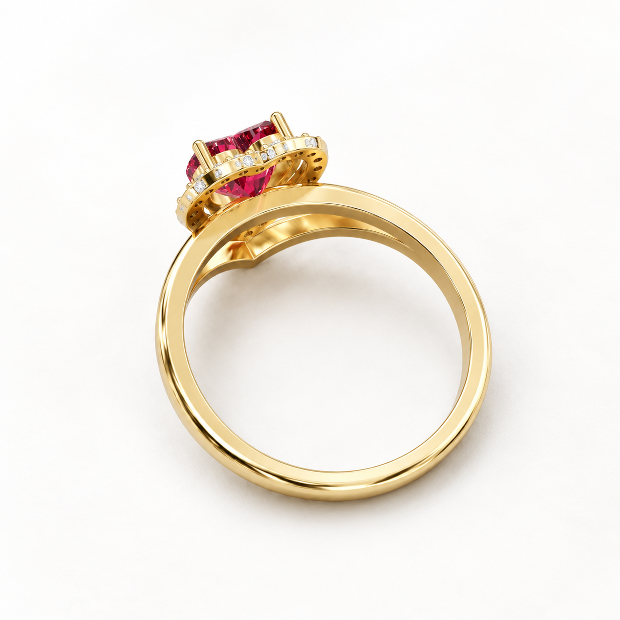 1.10 CT Heart Cut Ruby Red Gemstone Ring in 10K 14K 18K Yellow Gold, White Gold & Rose Gold | Heart Halo Chevron Bridal Engagement Ring | NyvaaraLuxe - view 2