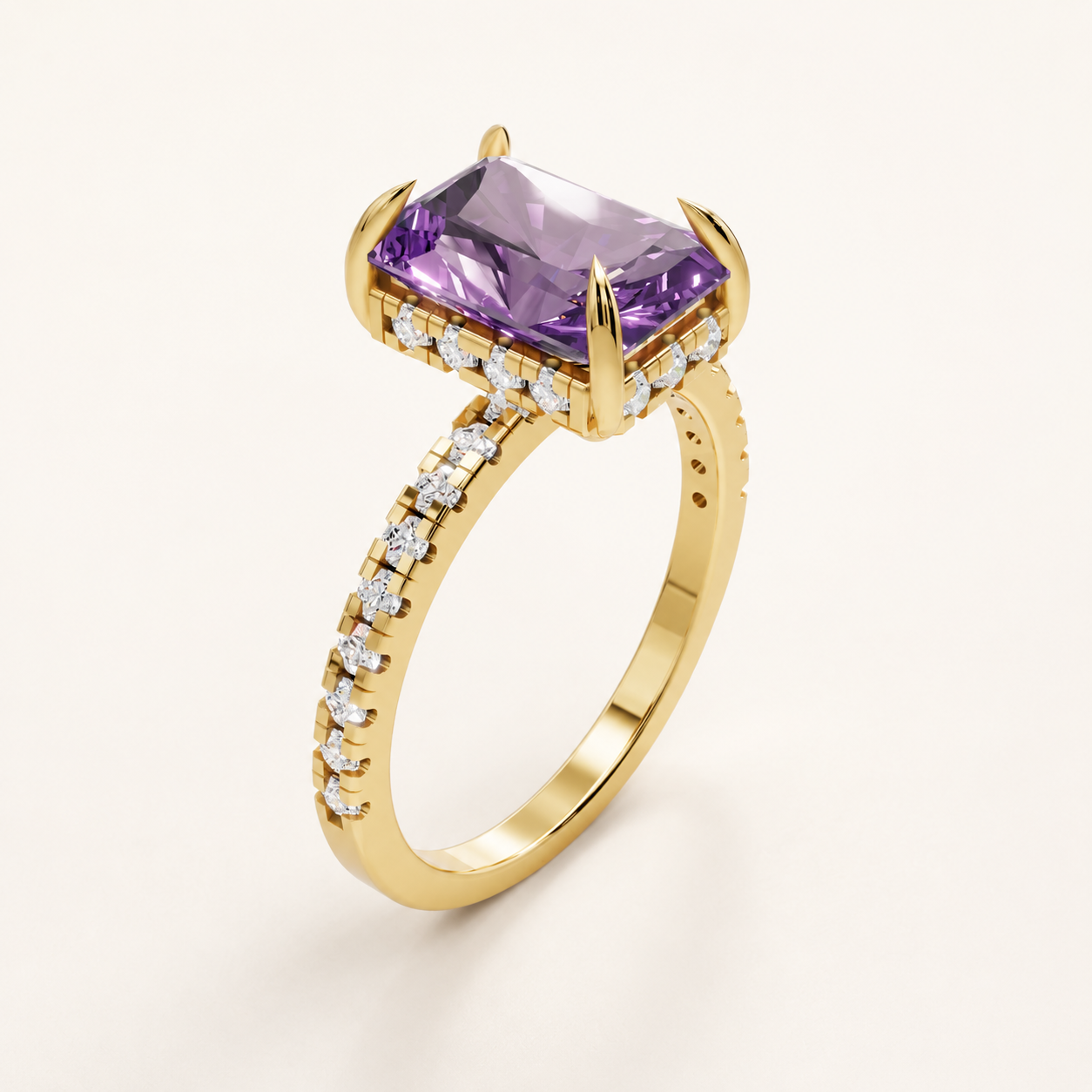 5.00 CT Purple Radiant Cut Statement Gemstone Ring in 10K 14K 18K Yellow Gold, White Gold & Rose Gold | NyvaaraLuxe - view 2
