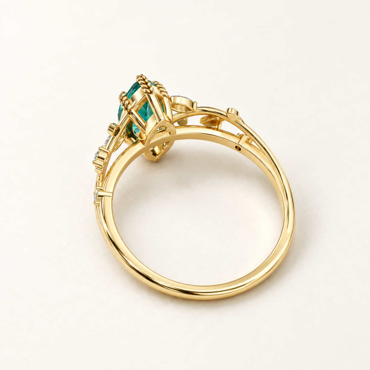 0.980 CT Green Marquise Lab-Grown Diamond Botanical Ring in White Gold, Yellow Gold & Rose Gold — product gallery image