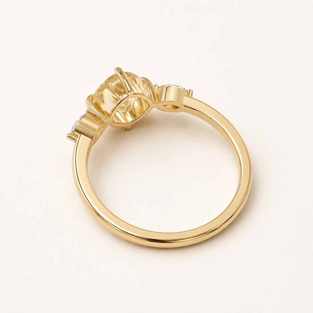 1.45 CT Cushion Cut Golden Yellow Gemstone Ring in 10K 14K 18K Yellow Gold, White Gold & Rose Gold | Three Stone Marquise Accent Engagement Ring | NyvaaraLuxe - view 2